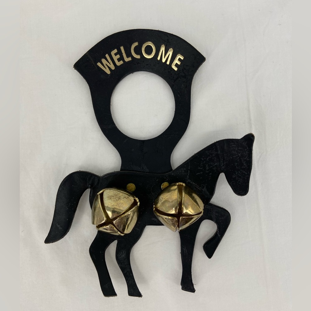 Leather Doorknob Chime‎ Horse shape 2 Sleigh Bells WELCOME